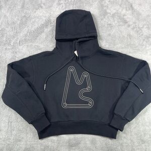 Magnlens Cropped Hoodie Women's Small Black Cotton Stretch Ribbed Logo Pullover